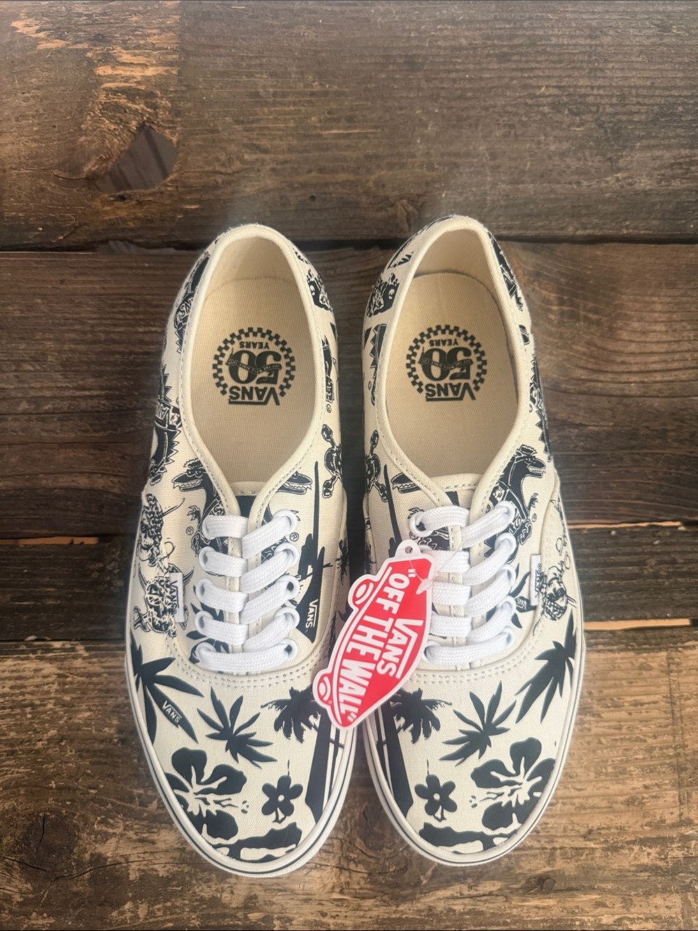 Vans 50th Limited Edition White and Black Tropical Print Authentic Sneakers
